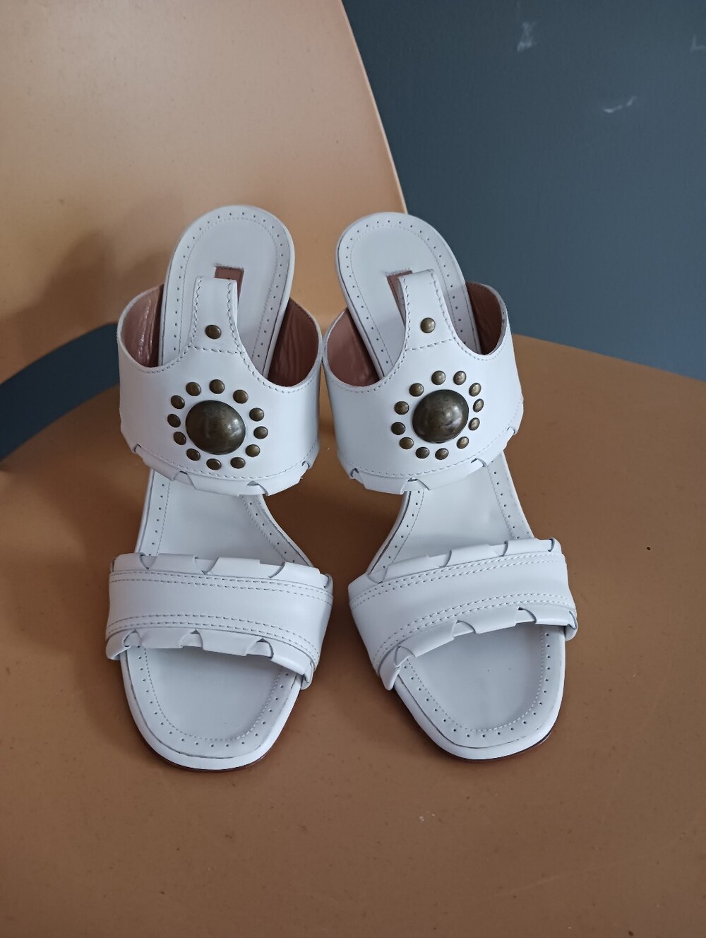 ALAIA PARIS white Studded Leather Sandals Heels Size 38/ US 8